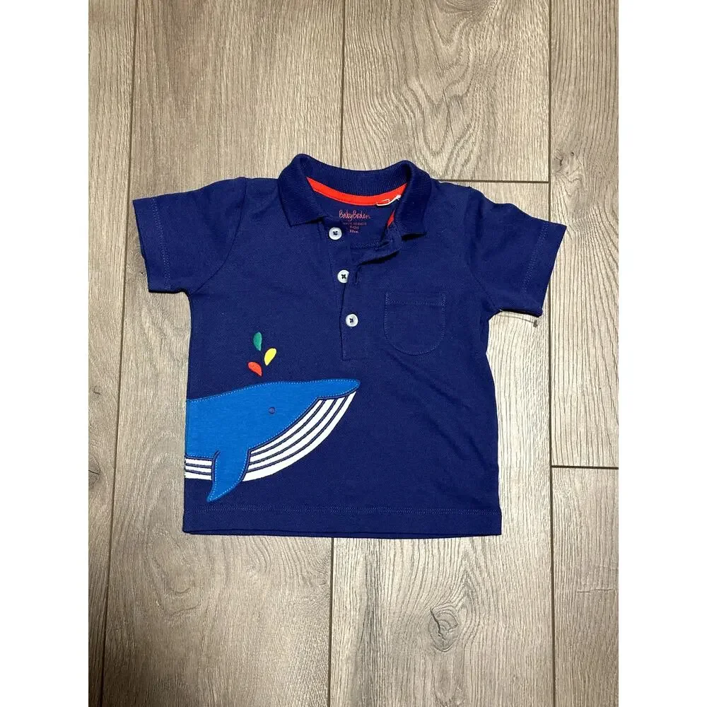 Baby Boden Boy's Blue Whale Polo Shirt 9-12 Months NWOT